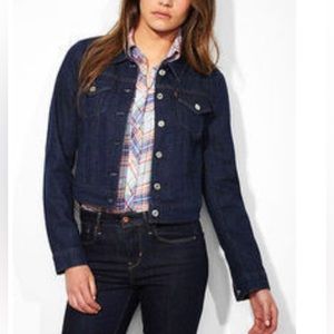 LEVIS Classic Denim Trucker Jacket ~ Dark Wash Indigo Blue Jean ~ Silver Buttons